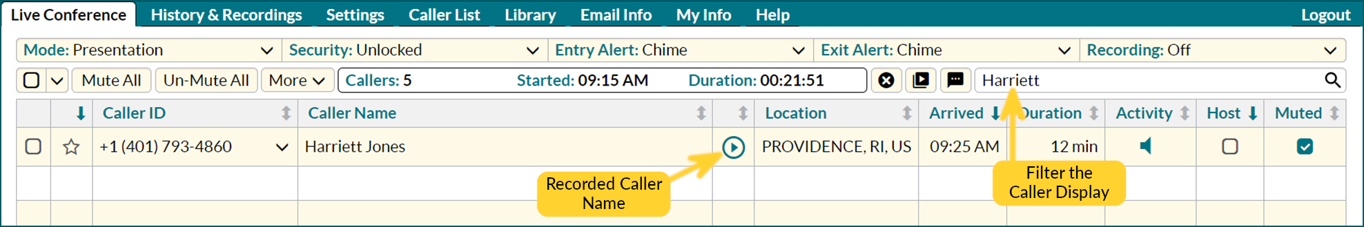 Filtering the List of Callers