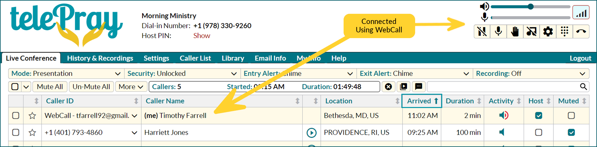 Connected Using WebCall