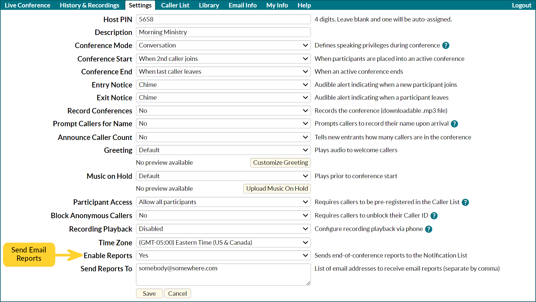 Conference Settings Enable Reports